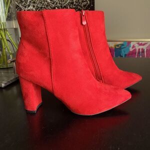 Dreamspair Pointed Toe Zipper Chunky Heel Ankle Boots red 7